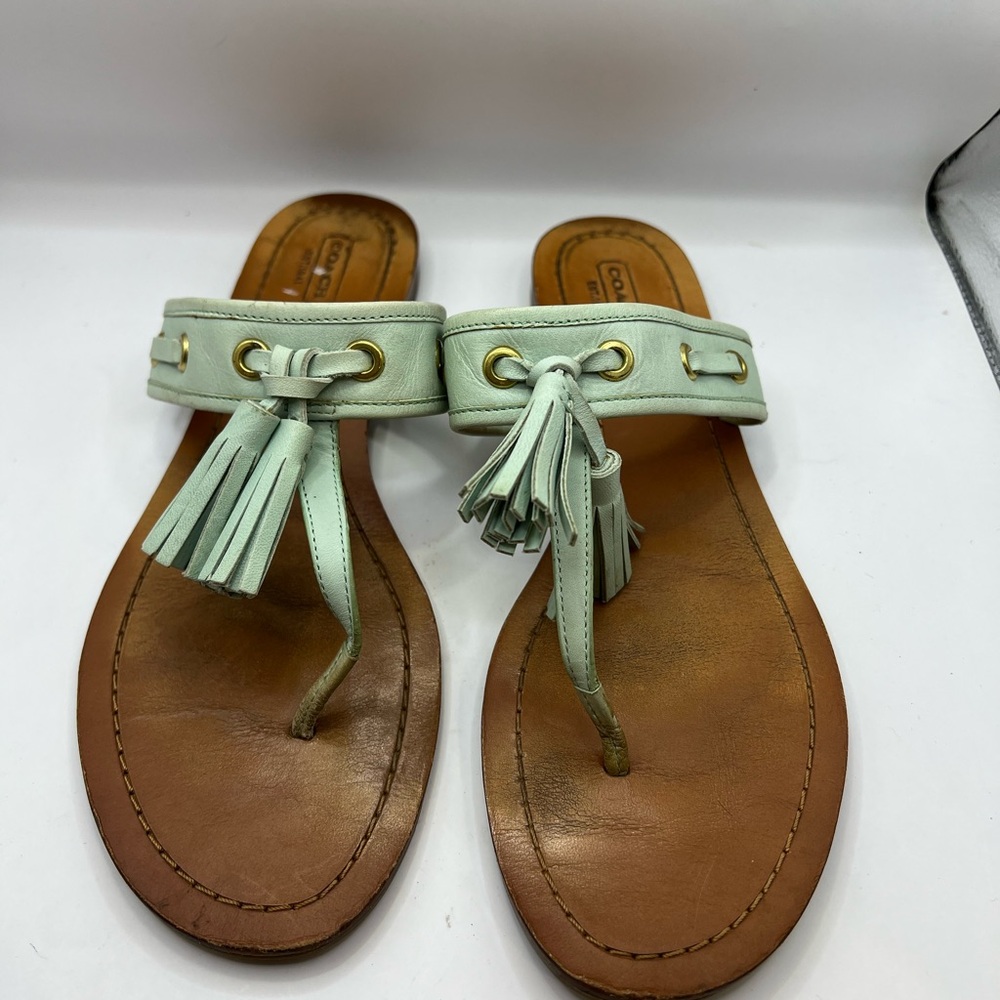 Coach Mint Green and Brown Sandals with Tassel Accents